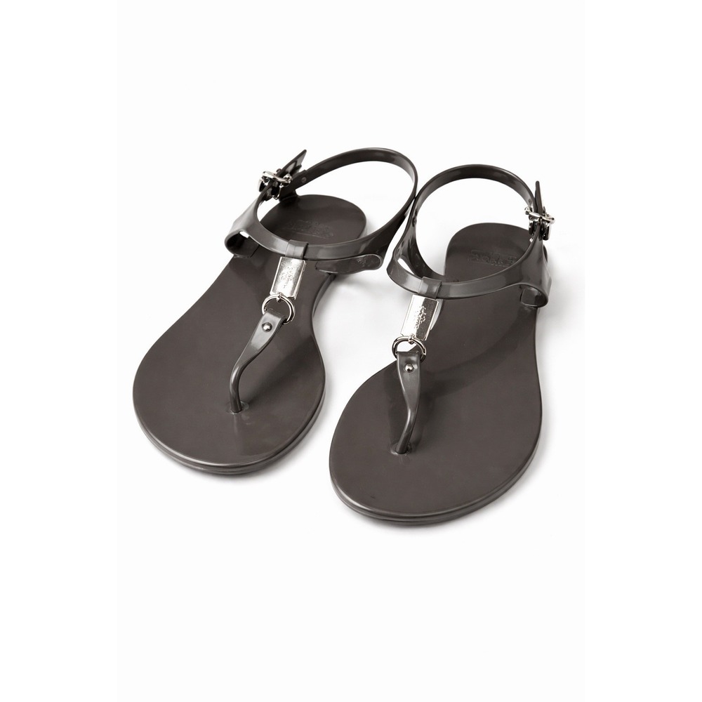 Coach Jelly Thong Sandals Gray Women's Size 8B Rubber Flat Logo Charm
